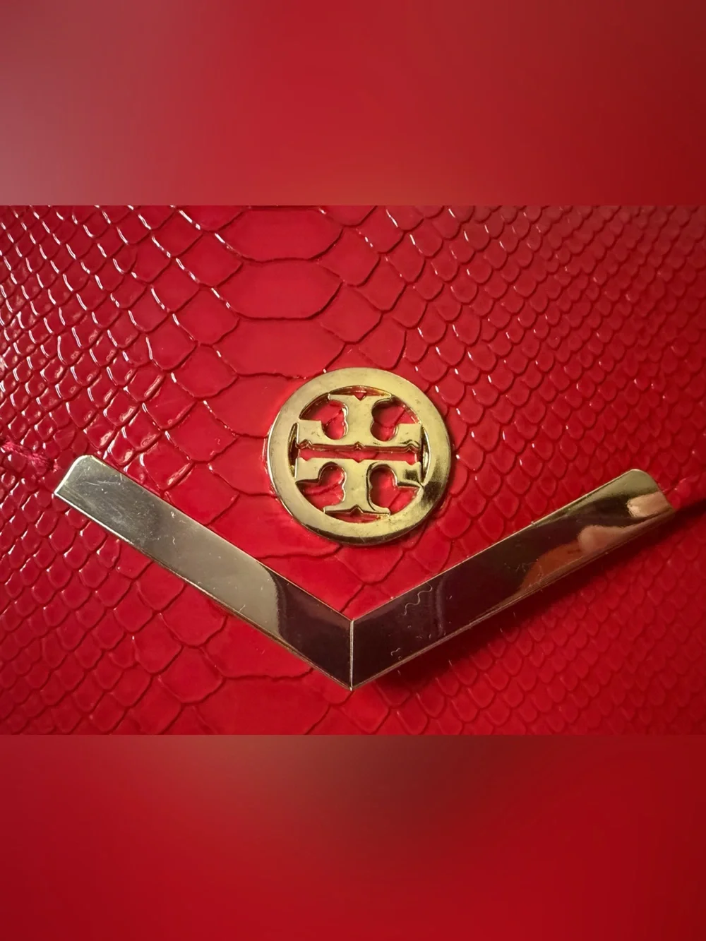 Tory Burch Red Embossed Wallet Clutch  with Gold Logo Accent